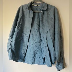 Vintage Blue Linen Button Down Top Size 12